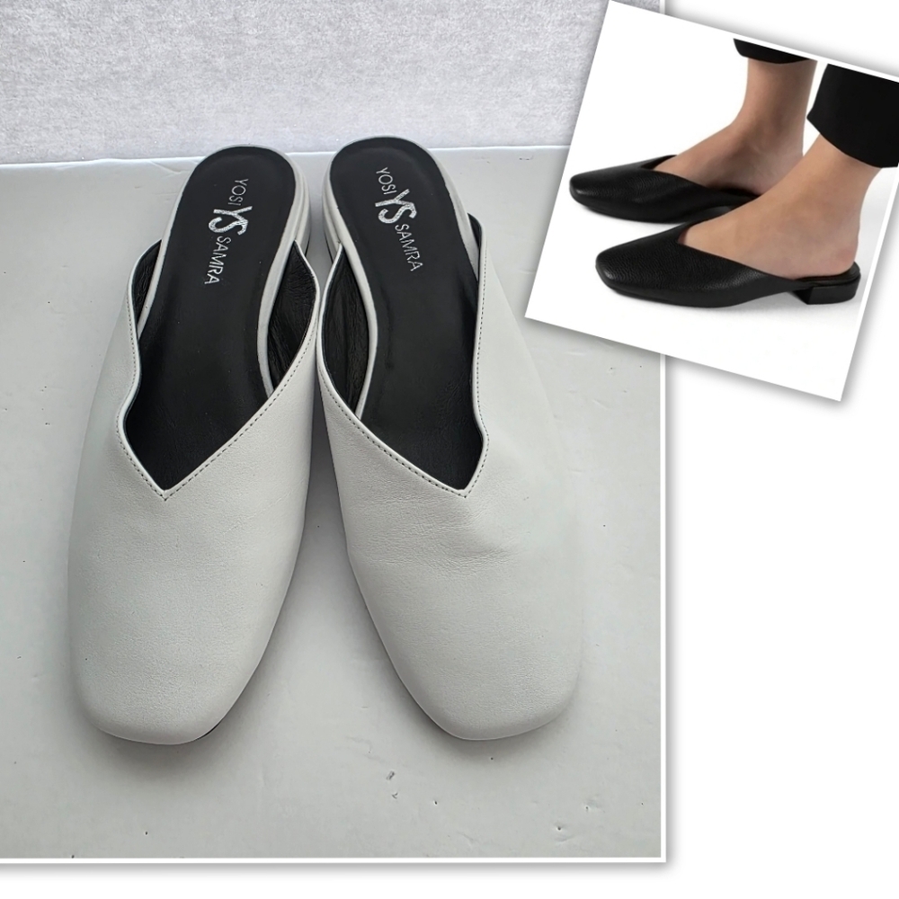 Yosi Samra Jessy Classic Leather Mules Women’s Slip-On Flats In White Sz 9 New
